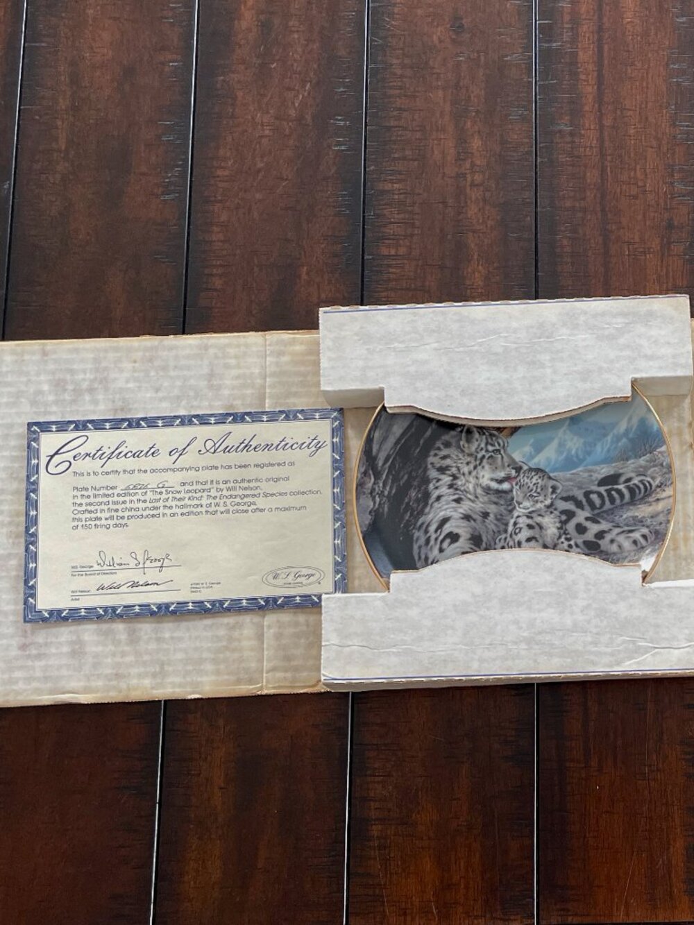 Bradford Exchange Snow Leopard Plate 1989 W.S. George COA Box Endangered Species